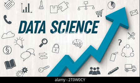 Freccia ascendente con icone - Data Science Foto Stock