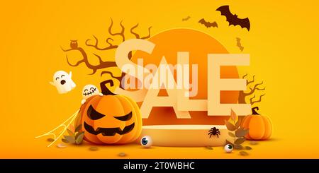 Modello banner per la vendita di Halloween. Offerta speciale di ottobre. Illustrazione vettoriale. Illustrazione Vettoriale