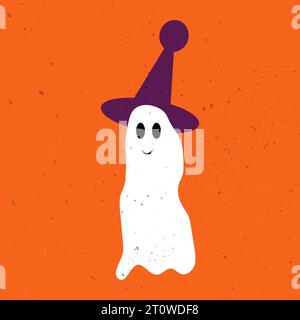 Piccolo fantasma carino. Un bel fantasma festeggia Halloween. Carino Ghost Vector illustrazioni per bambini ad Halloween Illustrazione Vettoriale