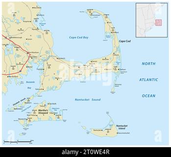 Cape Cod, Martha's Vineyard e Nantucket Map, Massachusetts, USA Foto Stock