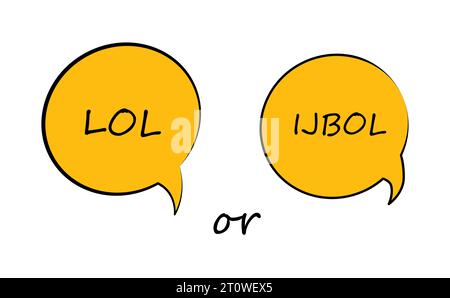Frase IJBOL o Lol. Versione Gen-Z di LOL, sta per i Just Burst Out Laughing , Vector due icone a fumetto, illustrazione distintivo su sfondo bianco Illustrazione Vettoriale