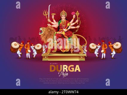 Dio indiano durga in felice Durga Puja Sub Navratri sfondo. Illustrazione vettoriale Illustrazione Vettoriale