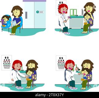 Salute genitore, bambino su visita medica in ospedale. Illustrazione Vettoriale