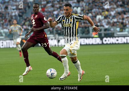 Torino, Italia. 7 ottobre 2023. Filip Kostic (Juventus FC) durante la Juventus FC vs Torino FC, partita di serie A di Torino, Italia, 07 ottobre 2023 crediti: Agenzia fotografica indipendente/Alamy Live News Foto Stock