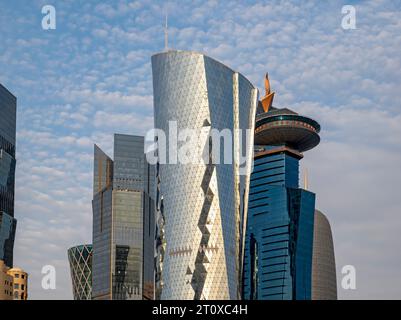 Palm Tower, al Bidda Tower e World Trade Center Building, Doha, Qatar Foto Stock