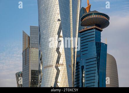 Palm Tower, al Bidda Tower e World Trade Center Building, Doha, Qatar Foto Stock