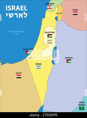 Mappa di Israele e Palestina, Medio Oriente, illustrazione vettoriale Illustrazione Vettoriale
