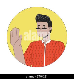 Occhiali da sole indian man Waving Hand 2D line Vector avatar illustrazione Illustrazione Vettoriale