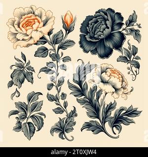 Disegni a colori di fiori e piante, disegni a mano - immagine Foto Stock