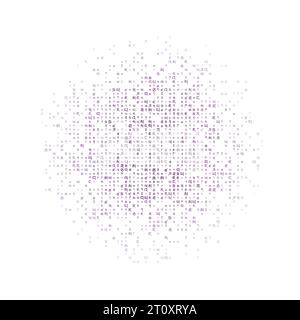 Incredibile sfondo a matrice nei colori viola, rosso e verde. Griglia di simboli tibetani casuali. Eccellente illustrazione vettoriale circolare. Illustrazione Vettoriale