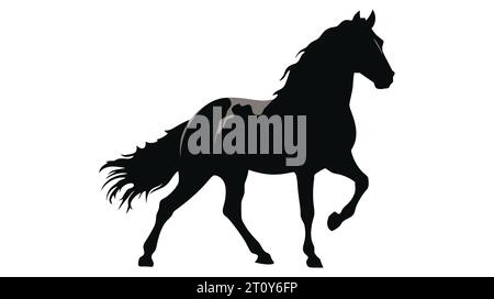 Silhouette nera di cavallo. Illustrazione vettoriale isolata su sfondo bianco. Illustrazione Vettoriale