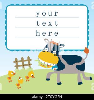 Cartone animato vettoriale con modello di scheda di invito con animali da fattoria Illustrazione Vettoriale