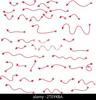 Frecce linea nera frecce disegnate dalla raccolta. Impostare frecce semplici isolate su sfondo bianco. Icone dei contrassegni a freccia. Vernice freccia - vettore di stock. Illustrazione Vettoriale