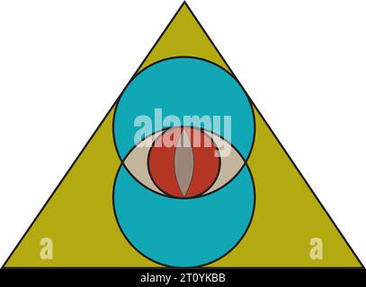 Vesica piscis Sacred Geometry. Tutti gli occhi che vedono, il terzo occhio o l'occhio della Provvidenza all'interno delle linee circolari. L'occhio del cielo e della terra mistici di Phi. Illustrazione Vettoriale