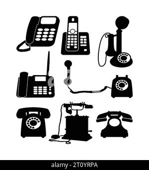 Strumento di telecomunicazione telefonica, oggetto silhouette Illustrazione Vettoriale