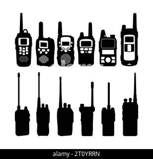 strumento di telecomunicazione walkie talkie con silhouette di oggetti Illustrazione Vettoriale