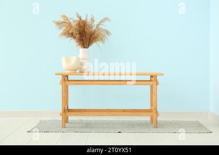 Erba di Pampas in vaso di vetro su sfondo rosa e blu. Vista frontale,  spazio di copia. Design minimalista Foto stock - Alamy