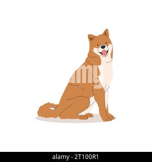 Divertente e felice shiba inu. Raccolta cani. Illustrazione vettoriale di cani di razze carine in stile piatto alla moda Illustrazione Vettoriale