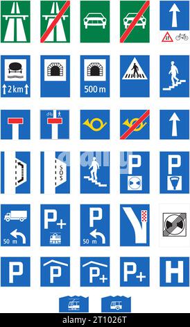 Indicazione, segnaletica di condotta, segnaletica stradale in Svizzera e Liechtenstein Illustrazione Vettoriale