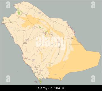 Mappa dell'Arabia Saudita con etichette in arabo Illustrazione Vettoriale