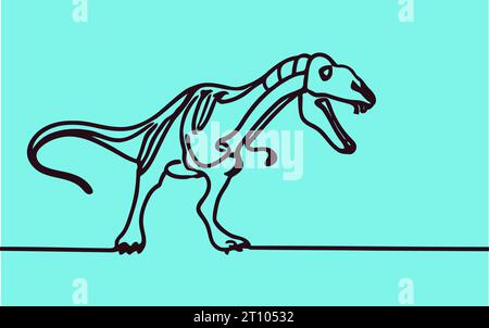 Linea continua Allosaurus. Disegno in linea degli antichi dinosauri di Allosaurus. grandi animali nei tempi antichi Illustrazione Vettoriale