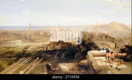 Edimburgo dal castello, quadro paesaggistico ad olio su tela di David Roberts, 1847 Foto Stock