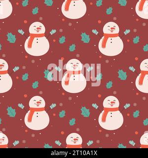 Un simpatico pupazzo di neve senza cuciture, inverno, natale. Illustrazione vettoriale Illustrazione Vettoriale