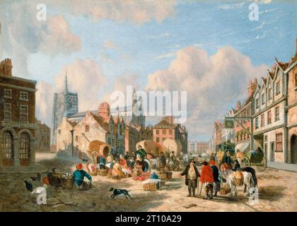 The Haymarket, Norwich, pittura di paesaggio ad olio su tavola di David Hodgson, 1825 Foto Stock