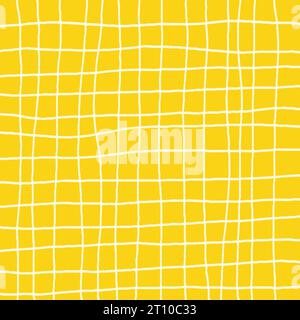 Plaid giallo disegnato a mano con motivo semplice Vector senza cuciture. Assegni Doodle Cottagecore con carta da parati Homestead Farmhouse Print. Grafica Pastel Summer Illustrazione Vettoriale