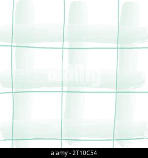 Plaid verde disegnato a mano con motivo Vector Seamless ad acquerello. Assegni Doodle Cottagecore con carta da parati Homestead Farmhouse Print. Pastel Summer Grap Illustrazione Vettoriale