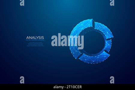 Vista dall'alto del grafico a torta astratto su sfondo blu della tecnologia Illustrazione Vettoriale