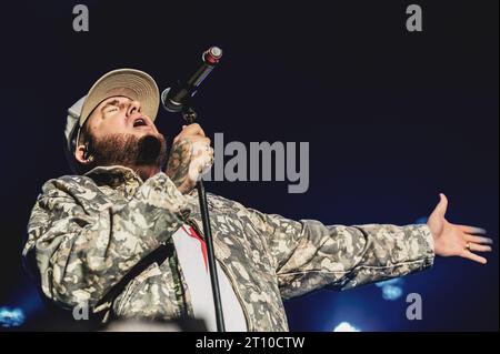 Fotografías del concierto de Maka en el marco de las Fiestas del Pilar 2023 de Saragozza, en el recinto Espacio Zity. Foto Stock