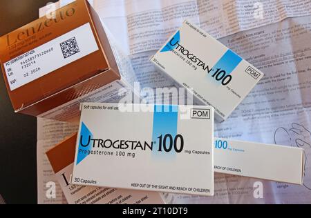 Mix britannico di terapia di sostituzione ormonale HRT, aumentare i prodotti medicinali a livello ormonale, alcuni dei quali hanno sperimentato carenze Foto Stock