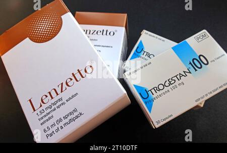 Mix britannico di terapia di sostituzione ormonale HRT, aumentare i prodotti medicinali a livello ormonale, alcuni dei quali hanno sperimentato carenze Foto Stock