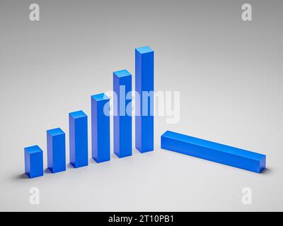 Concetto di fallimento. Immagine di un grafico grafico in caduta che simboleggia la crisi finanziaria e la caduta economica. Illustrazione del fallimento aziendale e della recessione. 3d. Foto Stock