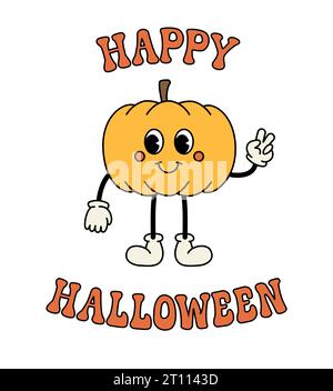 Zucca vettoriale retrò e scritta Halloween Illustrazione Vettoriale