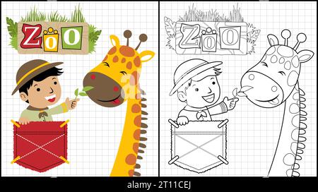 Colorante libro di cartoni animati per bambini in tasca con divertente giraffa Illustrazione Vettoriale