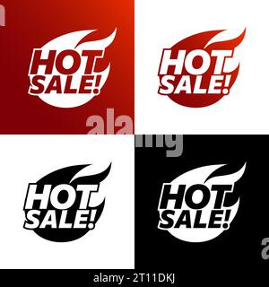 Vettore tag di vendita hot. Simbolo di vendita calda. Logotipo in quattro colori delle opzioni. Illustrazione Vettoriale