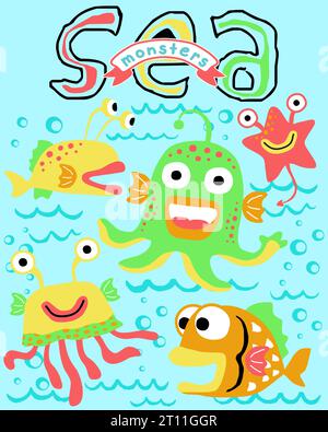 illustrazione vettoriale dei cartoni animati dei mostri marini Illustrazione Vettoriale