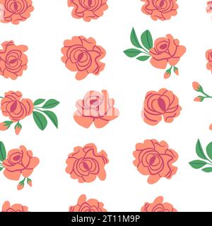 Simpatico motivo vettoriale con rose su sfondo bianco. Motivi a fiori semplici primaverili. Illustrazione vettoriale Illustrazione Vettoriale