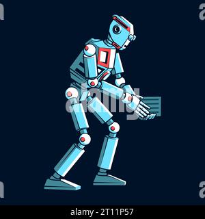 Il robot retrò sta facendo qualcosa con un certo dispositivo Illustrazione Vettoriale