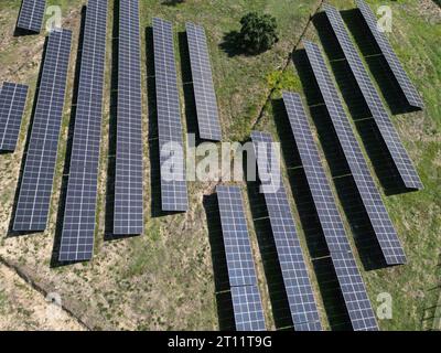Pannelli solari su una centrale fotovoltaica Foto Stock