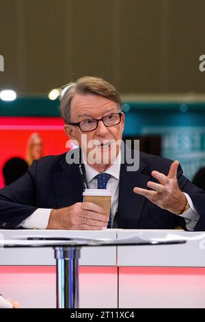 Londra, Regno Unito. 10 ottobre 2023. Peter Mandelson durante la Conferenza del Partito Laburista a Liverpool. Il credito fotografico dovrebbe essere: Matt Crossick/Empics/Alamy Live News Foto Stock