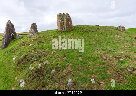 Auchagallon Stone Circle Cairn, Isola di Arran, Firth of Clyde, Scozia, Regno Unito Foto Stock