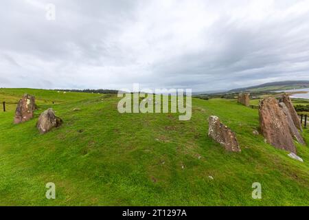 Auchagallon Stone Circle Cairn, Isola di Arran, Firth of Clyde, Scozia, Regno Unito Foto Stock