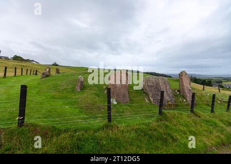 Auchagallon Stone Circle Cairn, Isola di Arran, Firth of Clyde, Scozia, Regno Unito Foto Stock