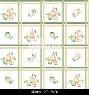 Motivo senza cuciture con frutta da giardino ad acquerello Foto Stock