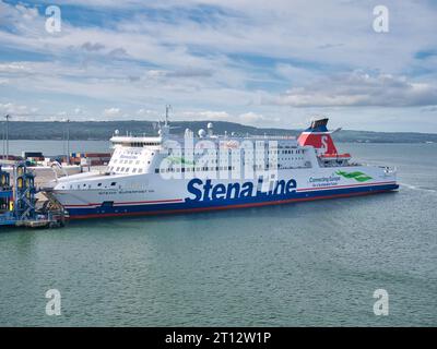 Il traghetto Stena Line Ro-Pax Stena Superfast VIII ormeggiava al porto di Belfast, Irlanda del Nord. La nave opera sulla rotta Belfast - Cairnryan Foto Stock