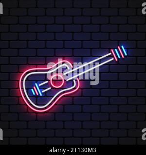Bella linea artistica con icona colorata della chitarra al neon su sfondo chiaro per un concept design. Illustrazione vettoriale Illustrazione Vettoriale