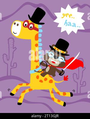 Simpatici cartoni animati, giraffa e orso in costume da supereroe Illustrazione Vettoriale